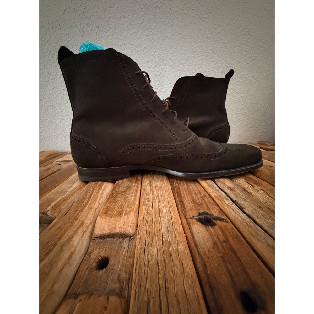 Bottega Veneta Wingtip Dress Boots Size 45 Brown Suede Lace Up Brogue Italy